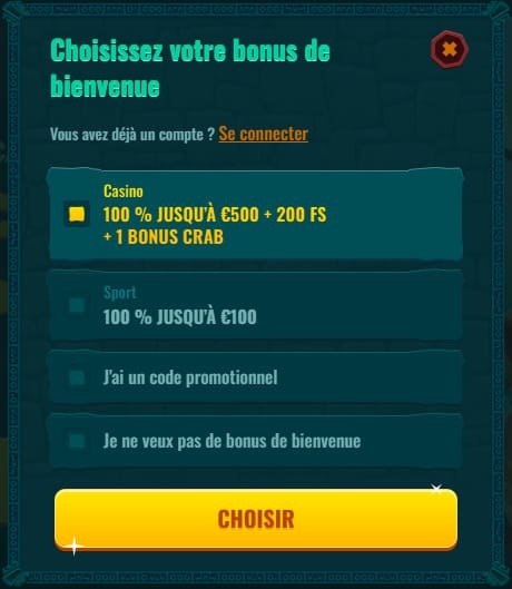 Spinanga Casino choix bonus bienvenue
